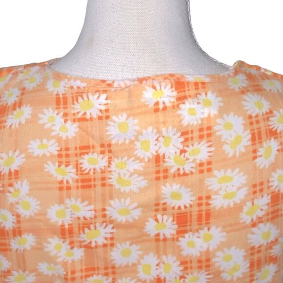 Minerva Wm’s Sz Lrg Orange Daisy Gingham Button Down House Coat Dress Robe - Picture 5 of 7
